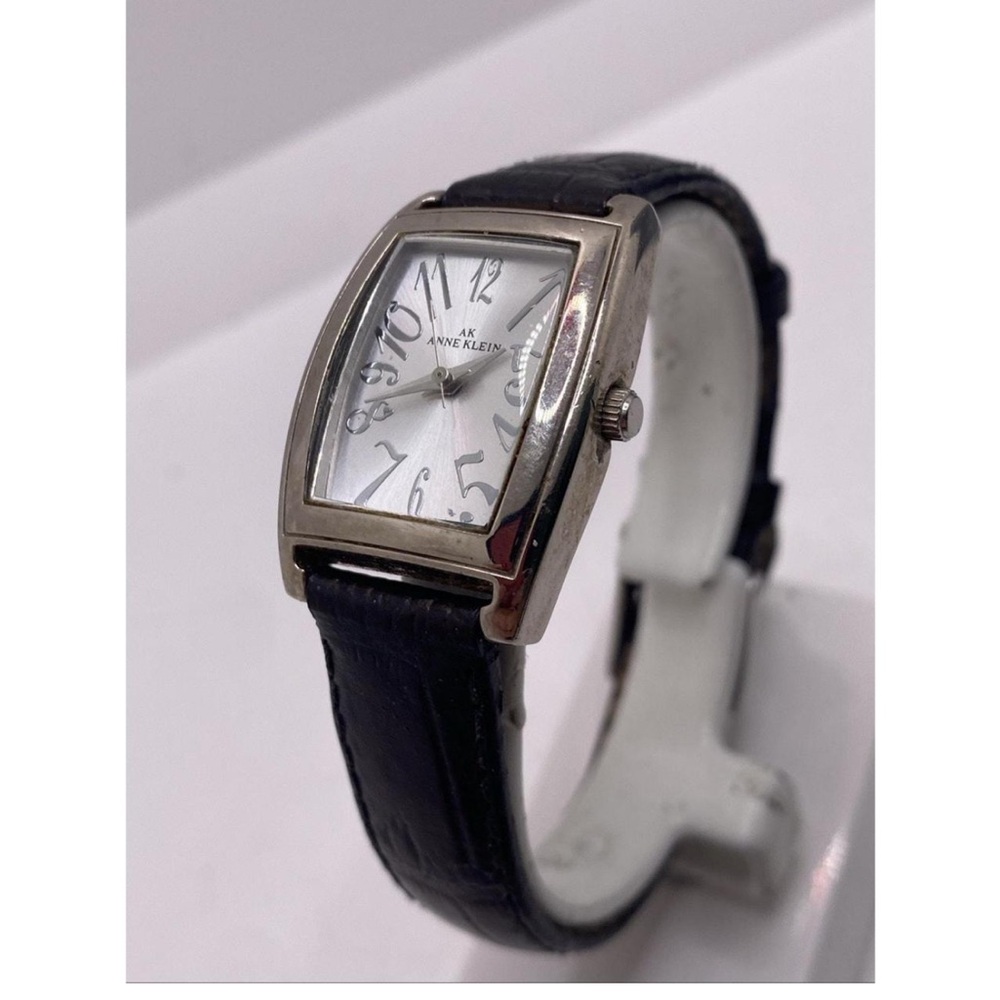 Anne Klein Watch Black Silver Embossed Leather Straps/Band